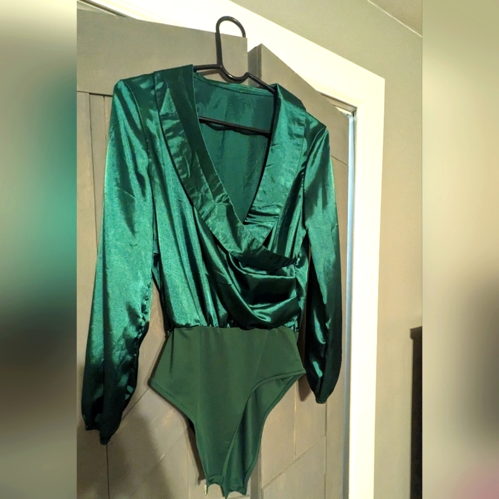 Satin long sleeve body suit